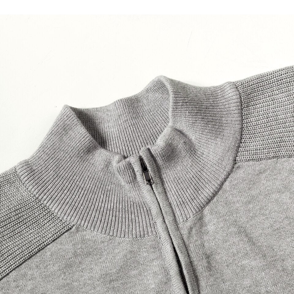 Men's long-sleeve quarter-zip mock neck jumper with ribbed trims