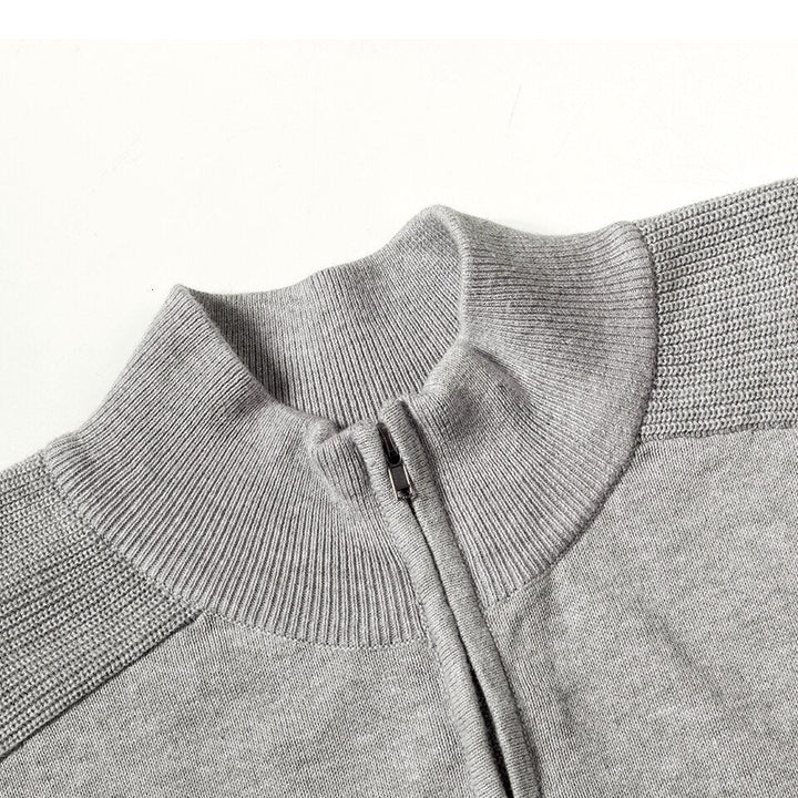 Men's long-sleeve quarter-zip mock neck jumper with ribbed trims