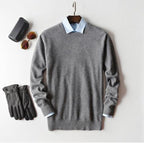 Men's plain crew neck sweater with long sleeves and ribbed trims