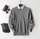 Men's plain crew neck sweater with long sleeves and ribbed trims