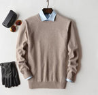 Men's plain crew neck sweater with long sleeves and ribbed trims