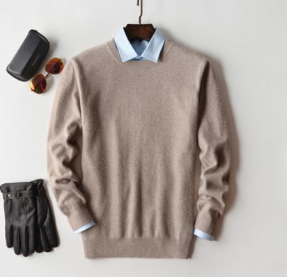 Men's plain crew neck sweater with long sleeves and ribbed trims