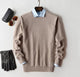 Men's plain crew neck sweater with long sleeves and ribbed trims