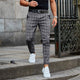 Men's checked slim leg chino trousers with belt loops and full-length cut