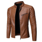 Men's stand collar jacket with long sleeves, zip front and chest pocket