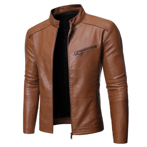 Men's stand collar jacket with long sleeves, zip front and chest pocket
