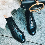 Women's tall lace-up boots with almond toes and block heels