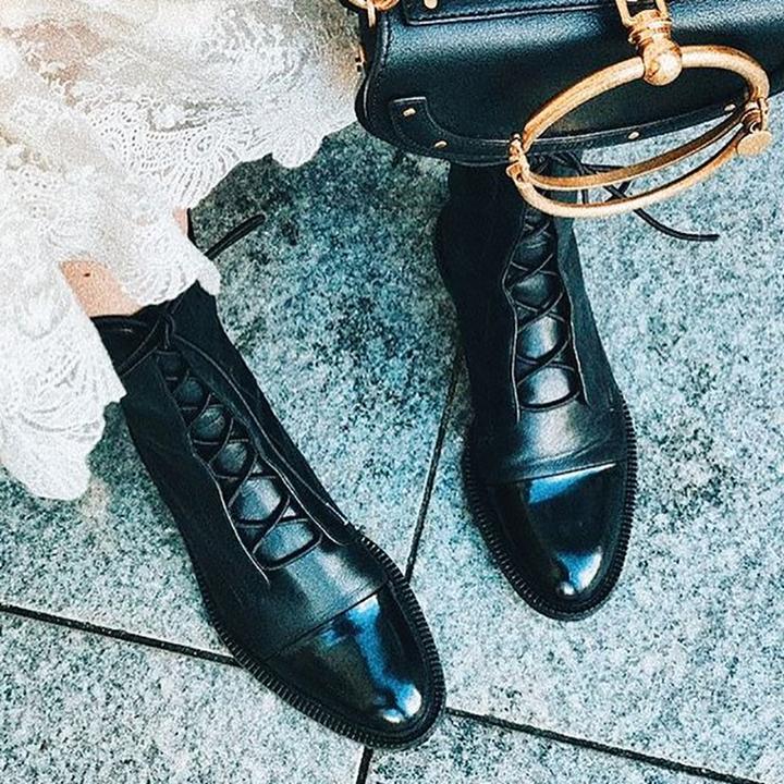 Women's tall lace-up boots with almond toes and block heels