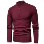 Men's long-sleeve quarter-zip mock neck jumper with ribbed trims