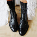 Women's tall lace-up boots with almond toes and block heels
