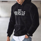 Unisex hooded sweatshirt with front text and kangaroo pocket