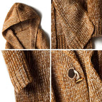 Hooded knitted cardigan with toggle fastenings, long sleeves and front pockets