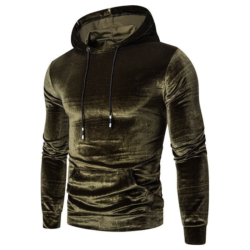 Men's long-sleeve velour hoodie with drawstring hood