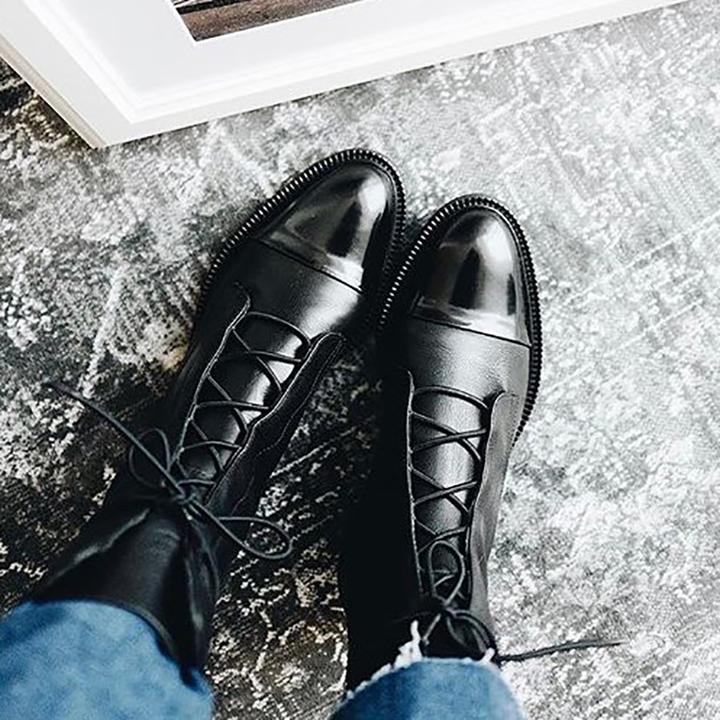 Women's tall lace-up boots with almond toes and block heels