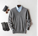 Men's plain crew neck sweater with long sleeves and ribbed trims