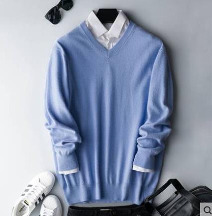 Men's plain crew neck sweater with long sleeves and ribbed trims