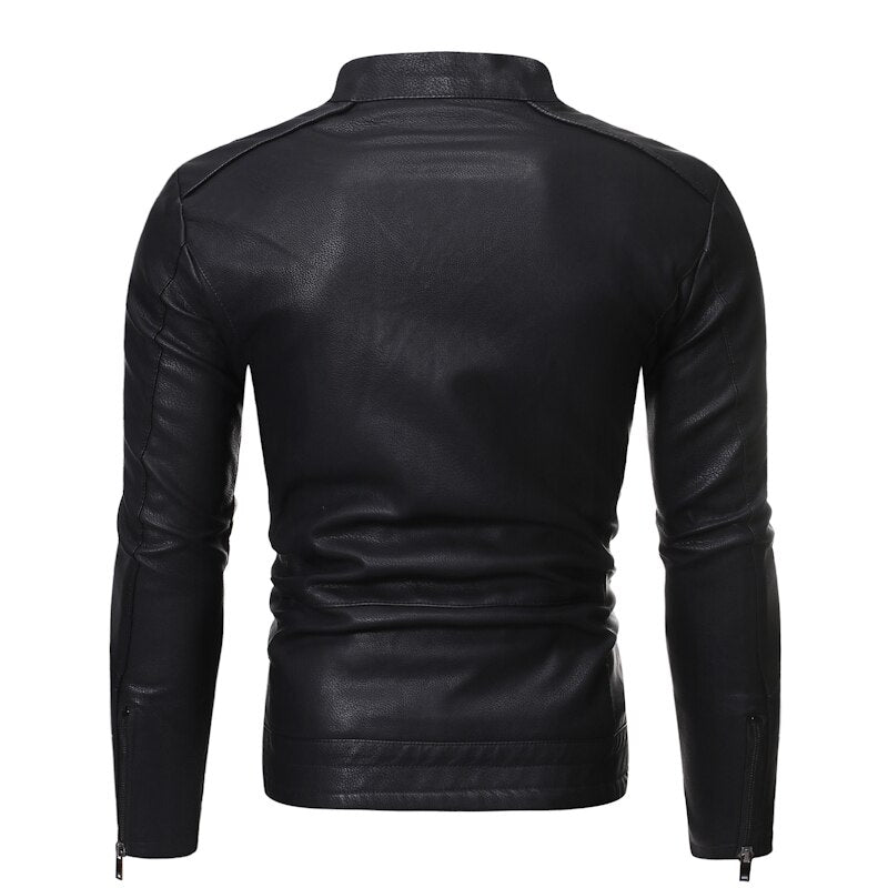 Men's stand collar jacket with long sleeves, zip front and chest pocket