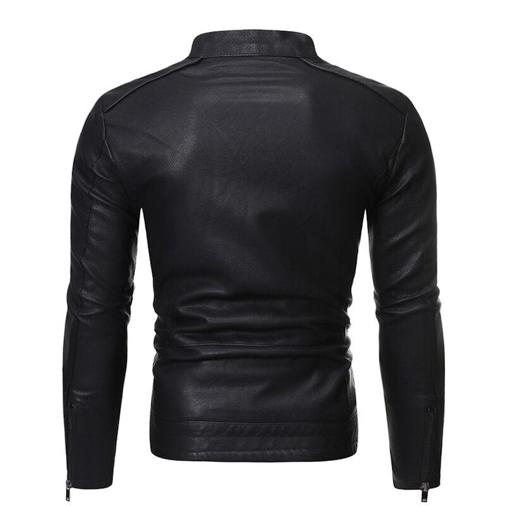 Men's stand collar jacket with long sleeves, zip front and chest pocket