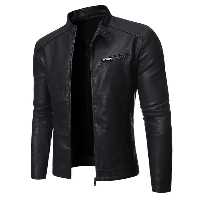 Men's stand collar jacket with long sleeves, zip front and chest pocket