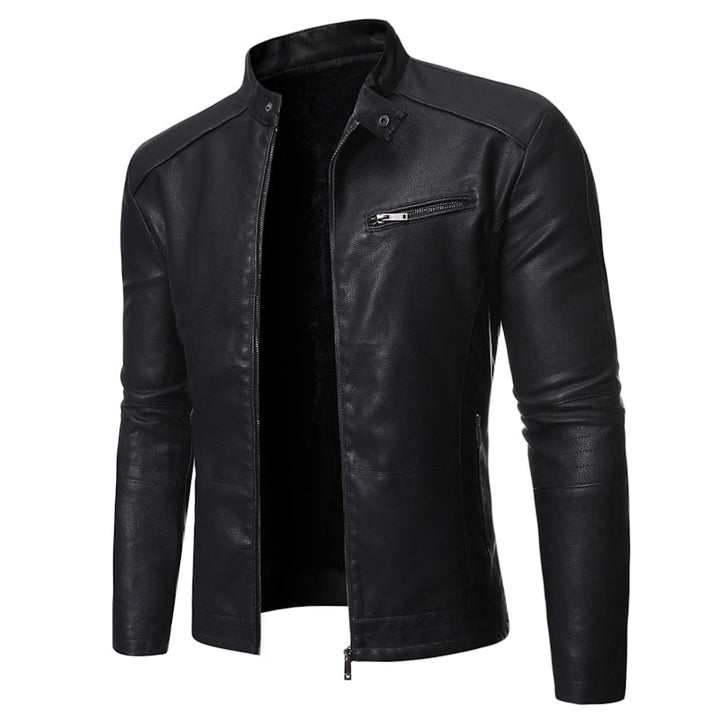 Men's stand collar jacket with long sleeves, zip front and chest pocket