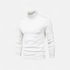 Men's half-zip knit sweater with raised turtleneck collar