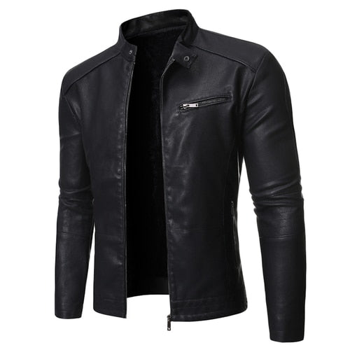 Men's stand collar jacket with long sleeves, zip front and chest pocket
