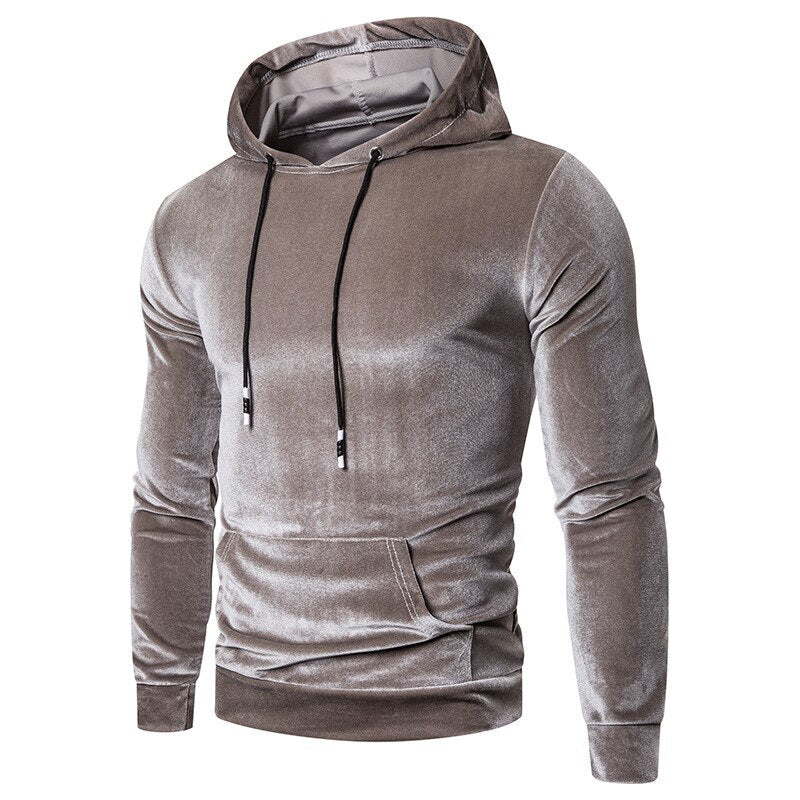 Men's long-sleeve velour hoodie with drawstring hood