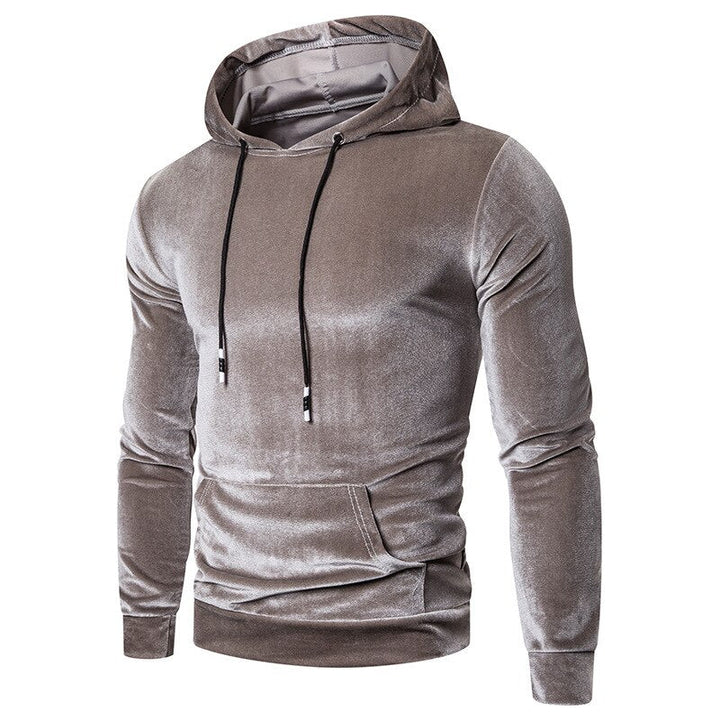 Men's long-sleeve velour hoodie with drawstring hood