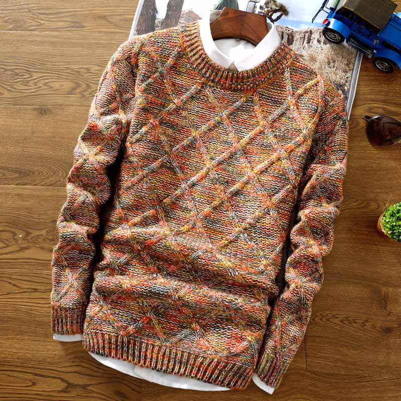 Men's multicoloured geometric knit sweater with crew neckline and long sleeves