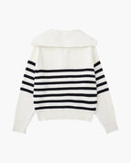 Striped ribbed knit sweater with mock neck and quarter zipper