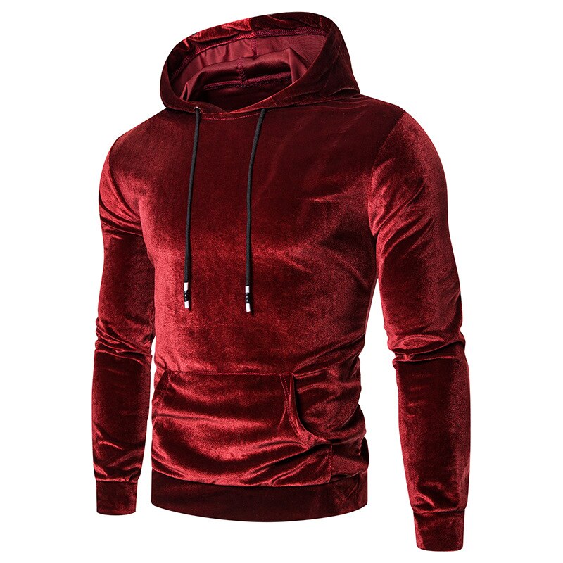 Men's long-sleeve velour hoodie with drawstring hood