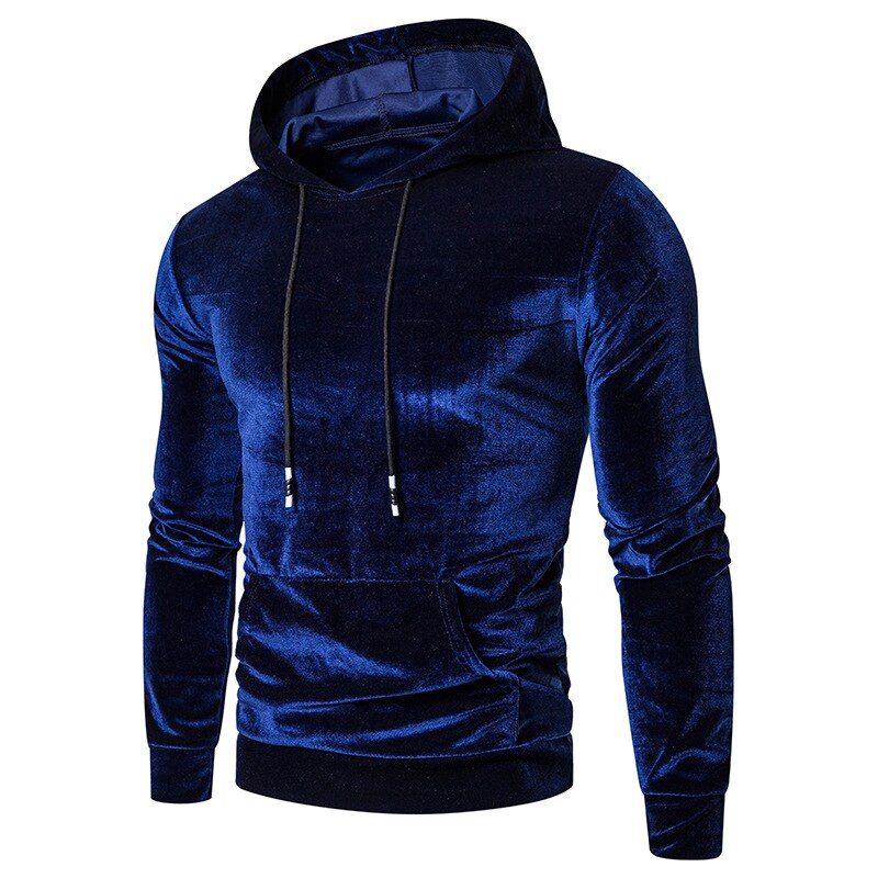 Men's long-sleeve velour hoodie with drawstring hood