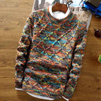 Men's multicoloured geometric knit sweater with crew neckline and long sleeves