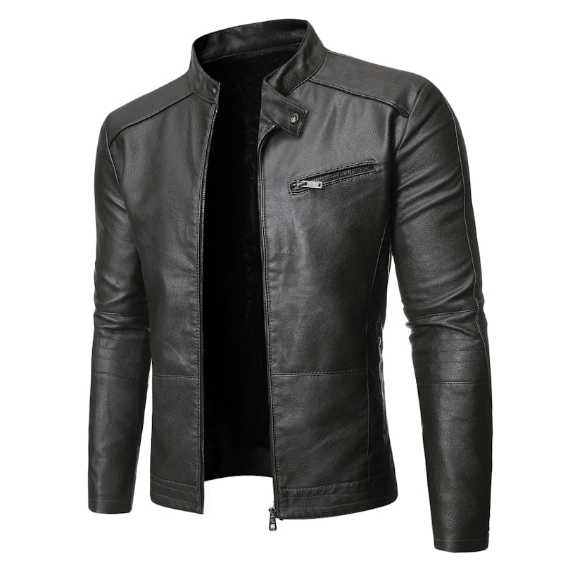 Men's stand collar jacket with long sleeves, zip front and chest pocket
