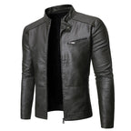 Men's stand collar jacket with long sleeves, zip front and chest pocket