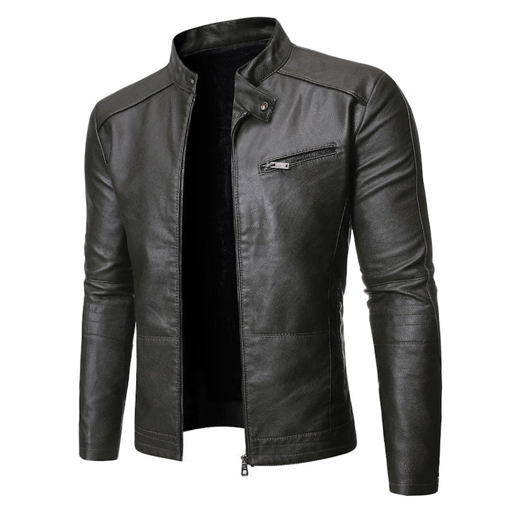 Men's stand collar jacket with long sleeves, zip front and chest pocket