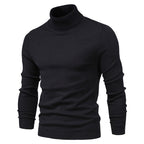 Men's long-sleeve turtleneck sweater with ribbed collar, cuffs and hem
