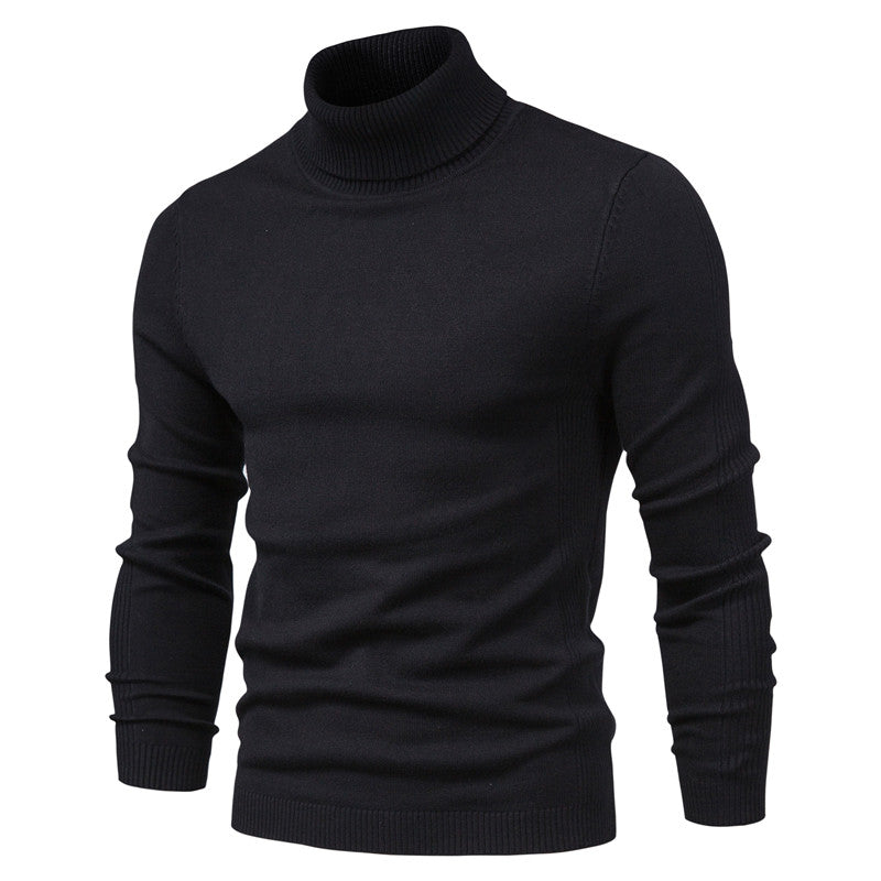 Men's long-sleeve turtleneck sweater with ribbed collar, cuffs and hem