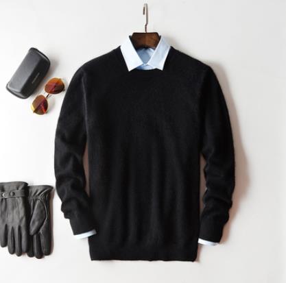 Men's plain crew neck sweater with long sleeves and ribbed trims