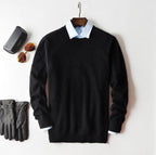 Men's plain crew neck sweater with long sleeves and ribbed trims