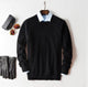 Men's plain crew neck sweater with long sleeves and ribbed trims
