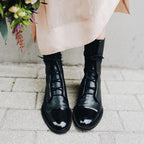 Women's tall lace-up boots with almond toes and block heels