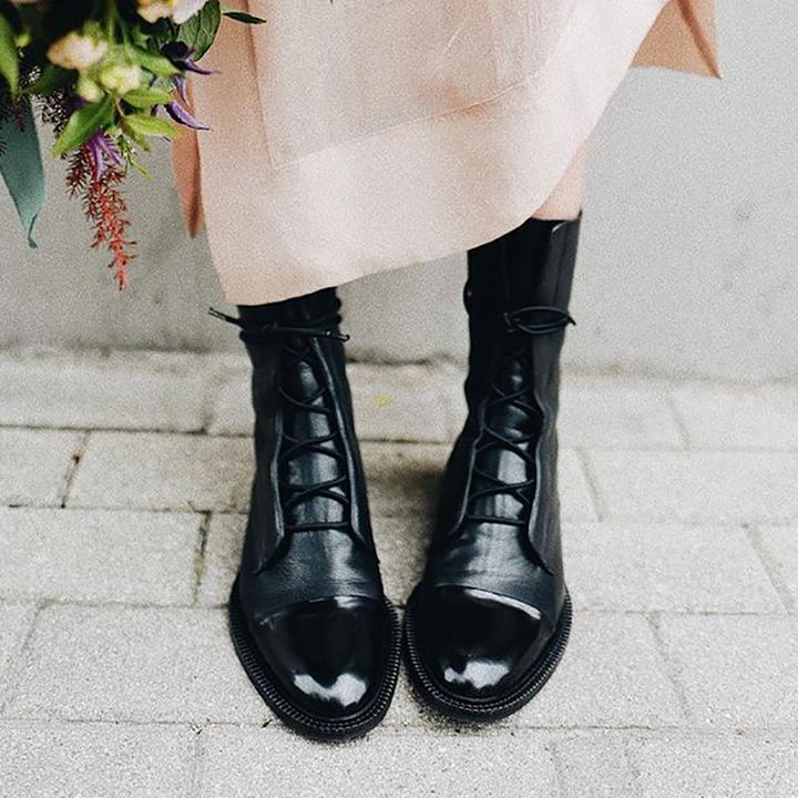 Women's tall lace-up boots with almond toes and block heels