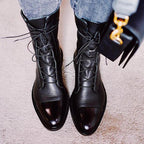 Women's tall lace-up boots with almond toes and block heels