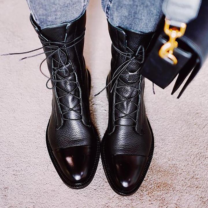 Women's tall lace-up boots with almond toes and block heels