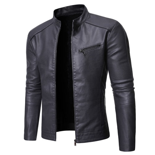 Men's stand collar jacket with long sleeves, zip front and chest pocket