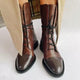 Women's knee-high lace-up boots with pointed toes and low heels