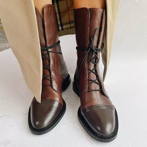 Women's tall lace-up boots with almond toes and block heels