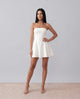 Women's strapless pleated mini dress with straight neckline