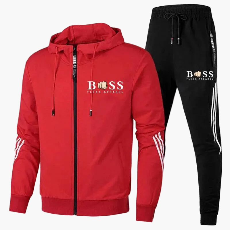 Men's hooded tracksuit with zip jacket and striped joggers